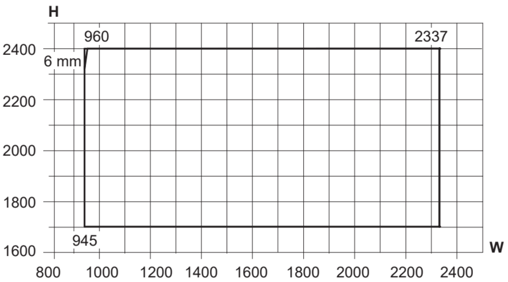 Min./max. sizes, 2-leaf casement door, rebated meeting style